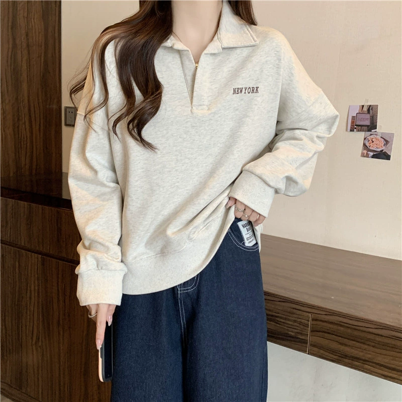 Long-Sleeve Polo Top, Oversized Fit, Thin Autumn Knit, Sizes M–2XL