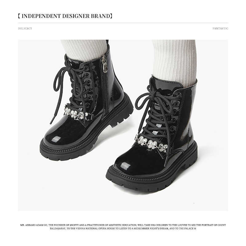 【特价】斯纳菲儿童马丁靴秋冬加绒软底靴子时尚小公主皮靴