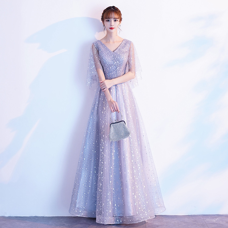 晚礼服女2025新款宴会主持人大合唱演出服连衣裙仙气学生长款礼服