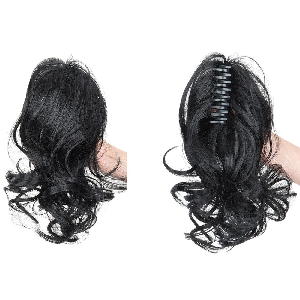 Cataratas de color europeo y americano medio rollo cola de caballo esponjoso tamaño natural clip de cabello alto cráneo clip de tiburón peluca cola de caballo