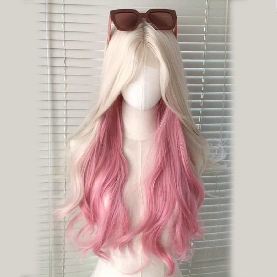 frente peluca de encaje mujer cubierta de cabeza diaria Lolita natural simulación de ondas grandes rizos de cabello