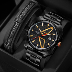 概念者跨境新款男士鋼帶手錶方形全自動防水日曆夜光石英腕錶