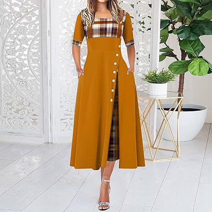 New Cross-border Women's Long Dress, Amazon Round Neck Medium Sleeve Elegant New Fashion Long Dress
