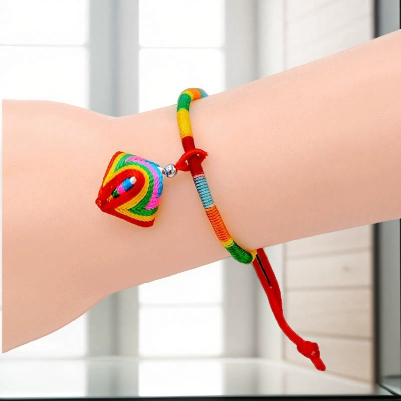 Children's red rope bracelet, hand-woven colorful cord, adjustable length