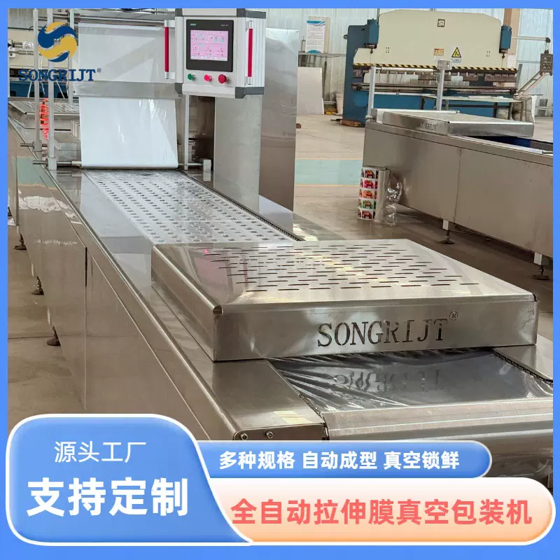 火锅底料全自动连续拉伸膜真空包装机 山东松日420型真空封口机