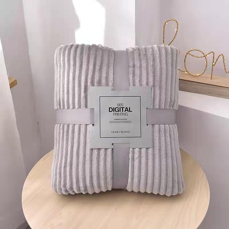 Solid Color Striped Blankets, Coral Velvet, Cloud Mink Velvet, Small Blankets, Thickened Flannel, Air Conditioning Blankets And Sheets_voghion.com
