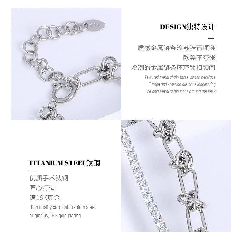 Retro Knot Chain Tassel Zircon Titanium Steel Necklace Wholesale Nihaojewelry display picture 6