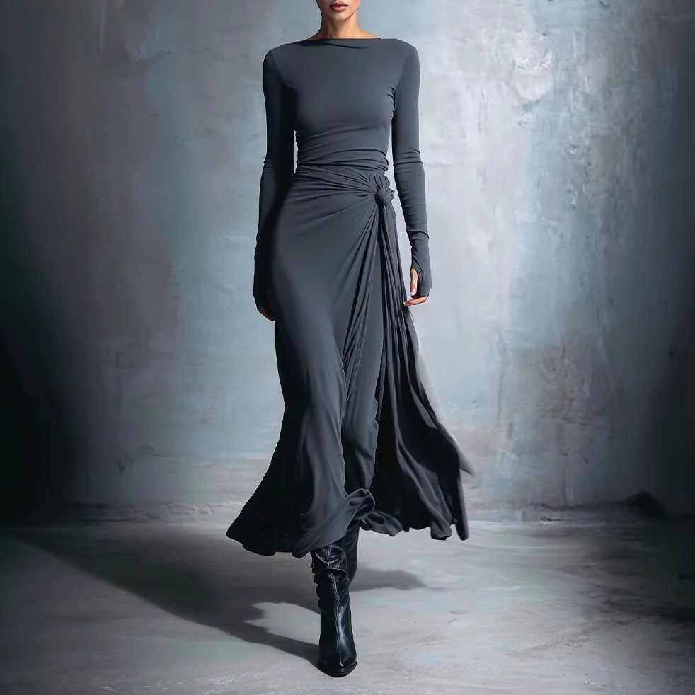 2025 European and American Fashion Amazon Independent Site Irregular Sexy Slim Long Skirt Elegant Pleated Dress