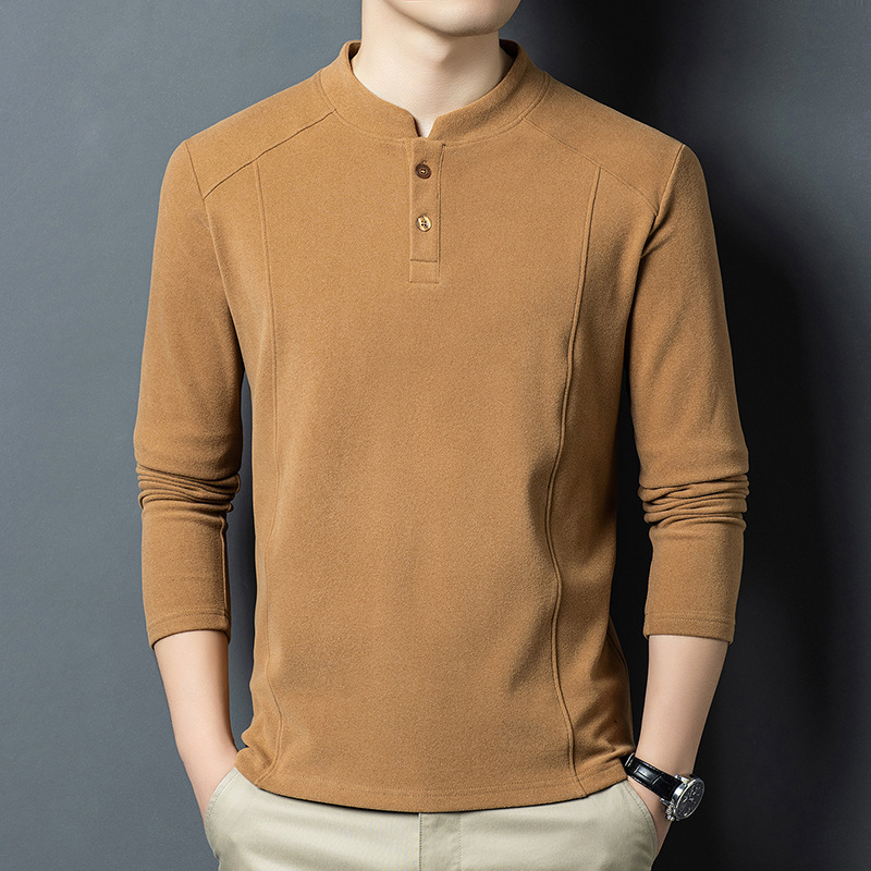 2025 New Double-Sided Velvet Bottoming Shirt, Men's Stand-Up Collar Long-Sleeved T-Shirt, Autumn and Winter Slim Business Casual Sweatshirt