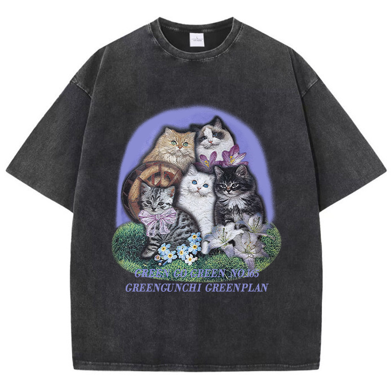 五种不同品种的猫女T恤夏季时尚T恤街头嘻哈服装舒适休闲T恤女
