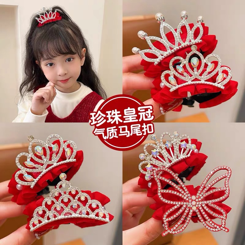 Red bow hair clip for children, cute crown hairpin for little girls and babies, festive hair accessory for wholesale