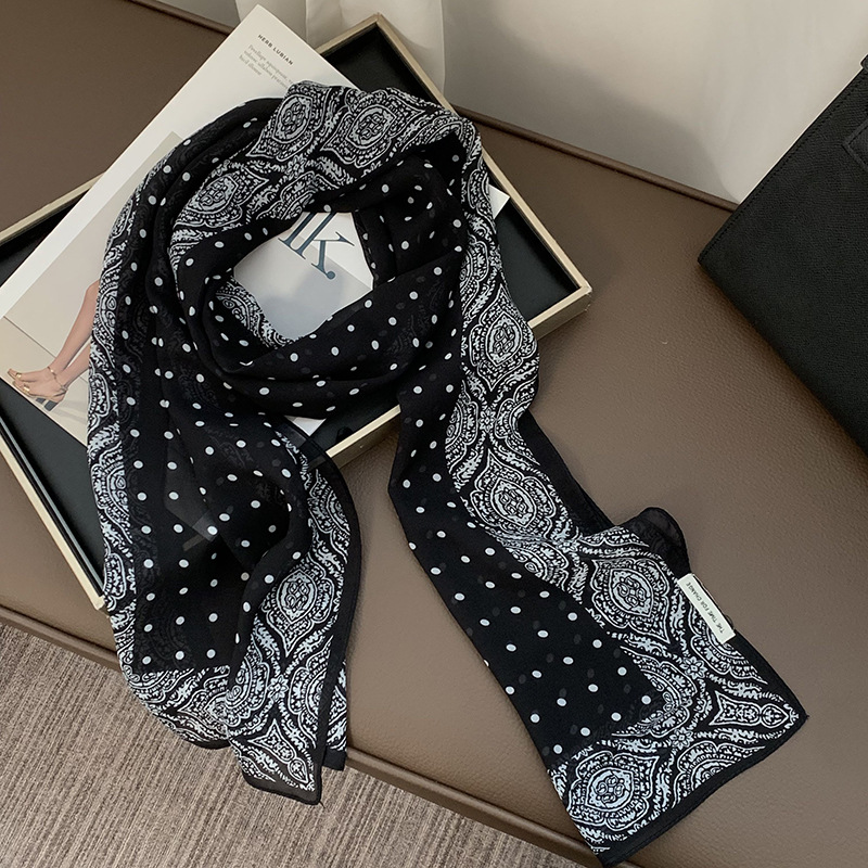 Bufanda de seda, sentido avanzado, todo fósforo, nuevo estilo multiusos, lunares, rosa, cuello, bufanda, bufanda, pañuelo, cinturón para el cabello, cinturón decorativo