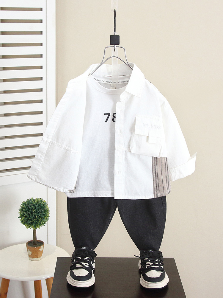 6266 Camisa de manga larga para niños Estilo de primavera y otoño 2024 Camisa de estilo occidental de otoño para niños nuevos Ropa de otoño para bebés