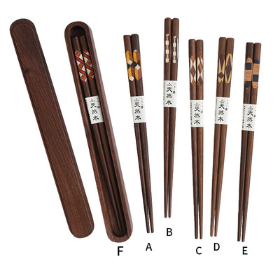新款创意凹槽筷 黑胡桃木材质家用日式风格筷子 饭馆餐厅餐具|ru