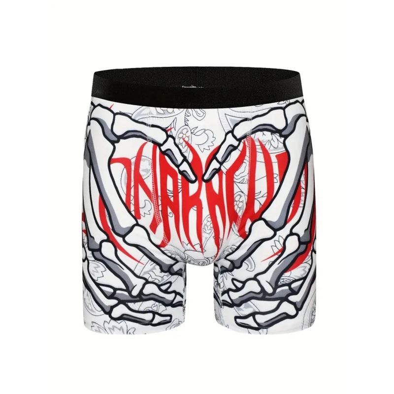 Ropa interior de longitud media de ángulo plano delgado de cintura media sexy para hombres Venta caliente Esqueleto que lema Graffiti Impresión 3D