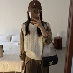 丸襟麻花セーターベスト