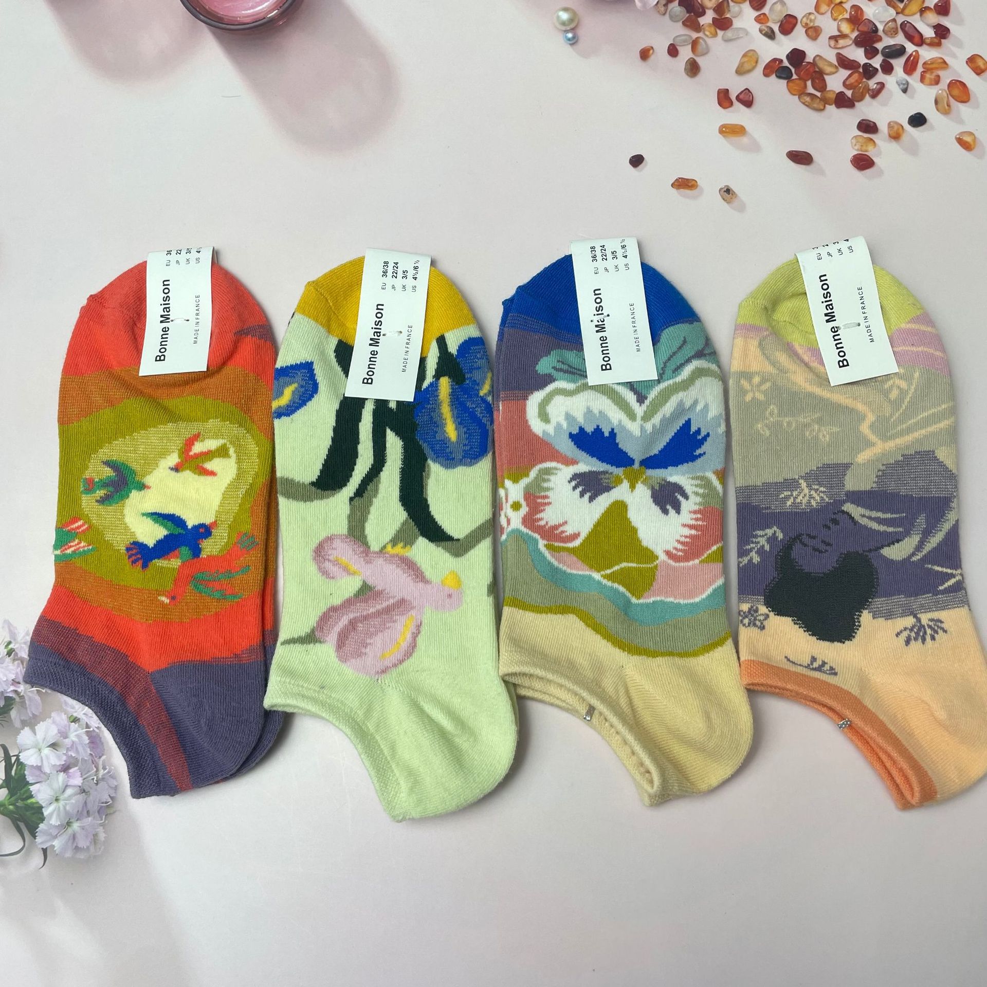 新款法國Bonne Maison趣味文藝時尚船襪彩色短筒小眾油畫女短襪潮