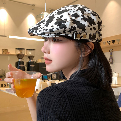 Japanese Retro Milk Texture Forward-Bearing Women's Large Brim Reverse-Worn Beret Hat, Shows Face Slimming, Versatile, Artist Newsboy Hat