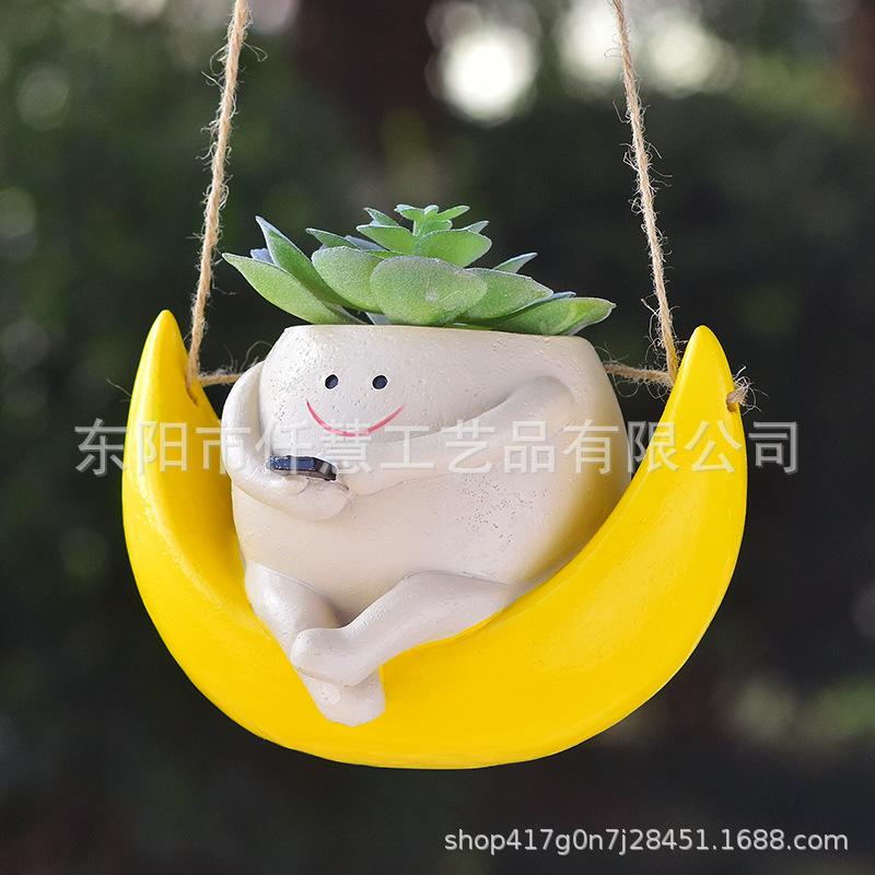 Crescente verde sofá colgante de resina azul pequeño colgante de maceta de flores para el hogar jardín jardín bonsai decoración artesanía ornamentos
