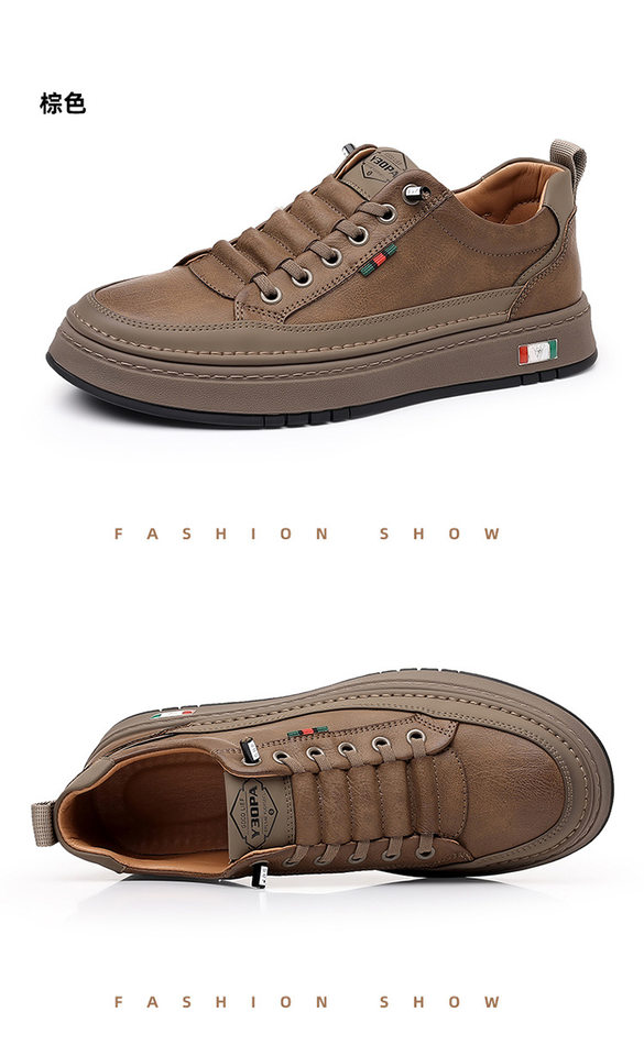 Giày sneaker nam cổ thấp dáng thường ngày, mũi tròn, đế cao su chống trượt, gót thấp 1–3 cm — Màu nâu, Màu đen chi tiết 28