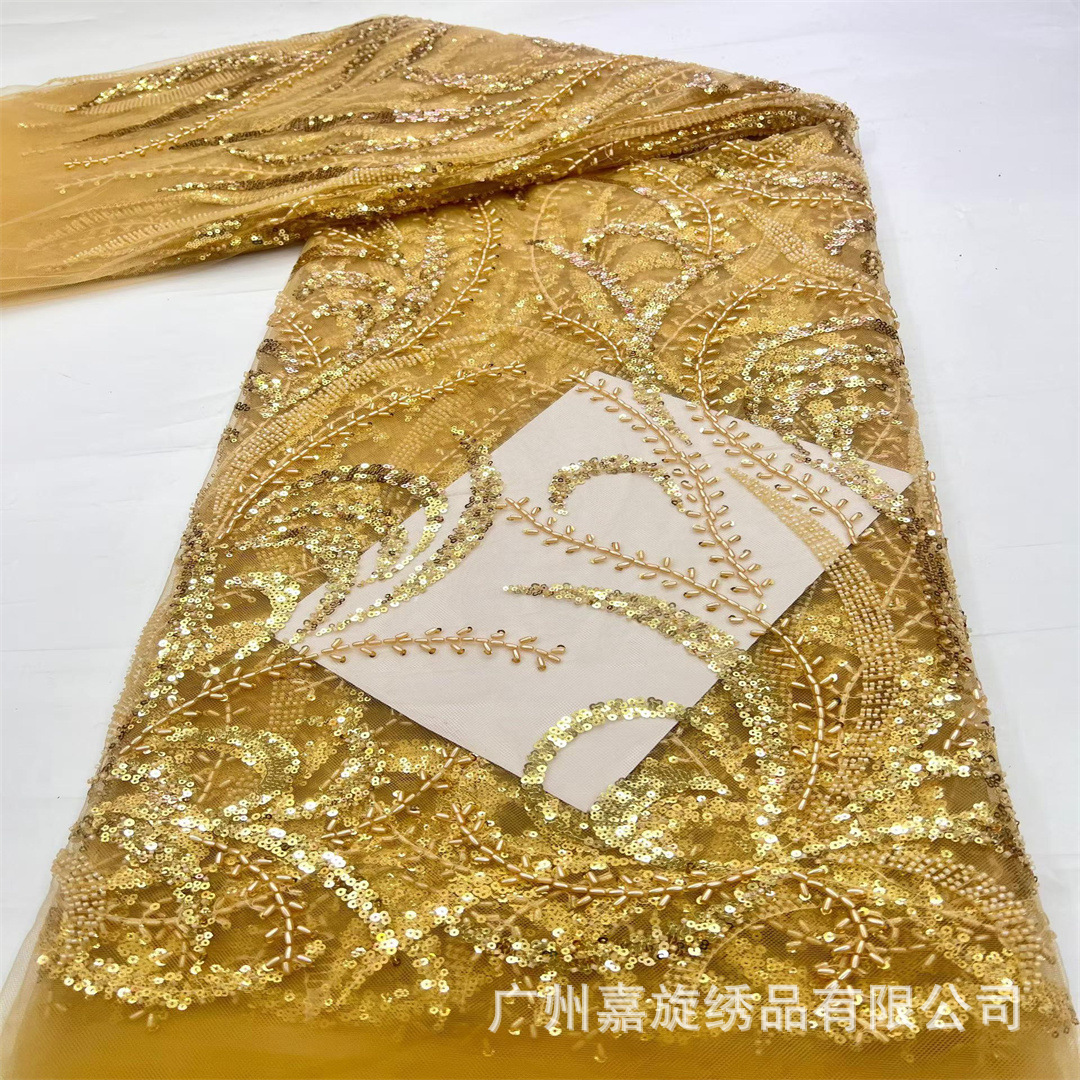 Bordado elaborado con líneas de cola de fénix, bordado con cuentas tubulares, tela de malla, vestido de novia, vestido qipao, encaje de moda, con cuentas. image 1