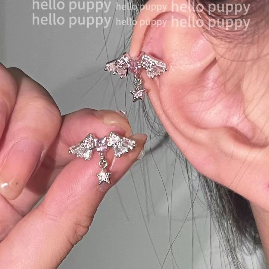 Inlay Design 1 Piece 1 Pair Simple Style Shiny Round Heart Shape Wings Inlay Alloy Rhinestones Ear Studs