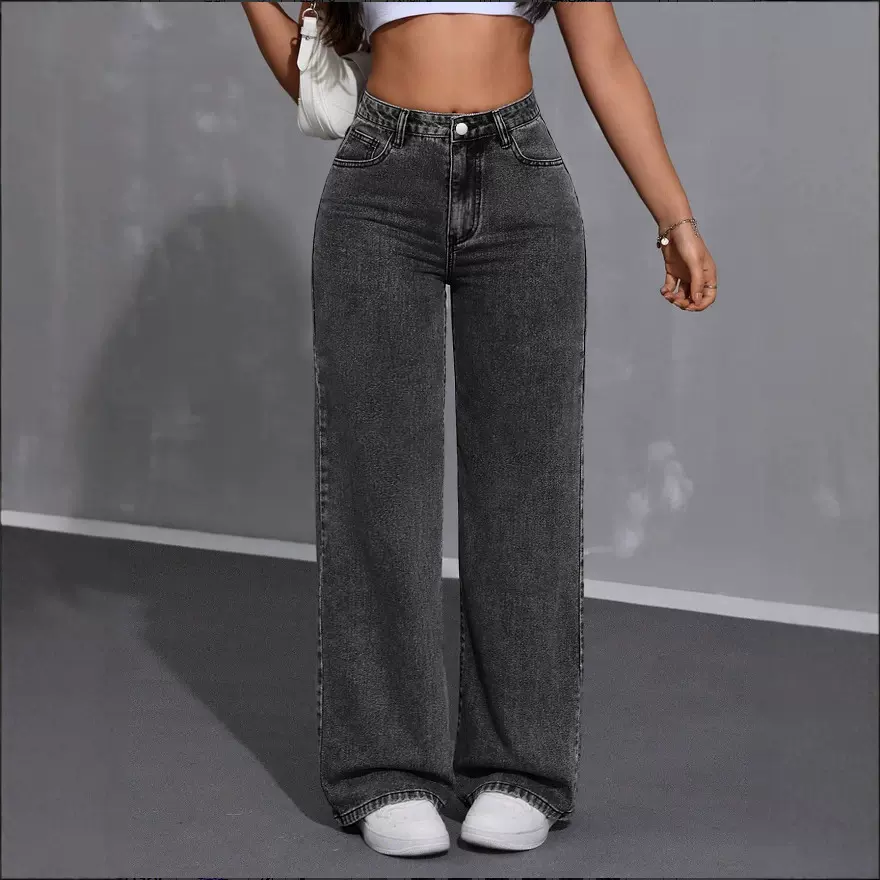 2025欧美跨境smx牛仔裤复古女装修身直筒烟灰/浅蓝长裤