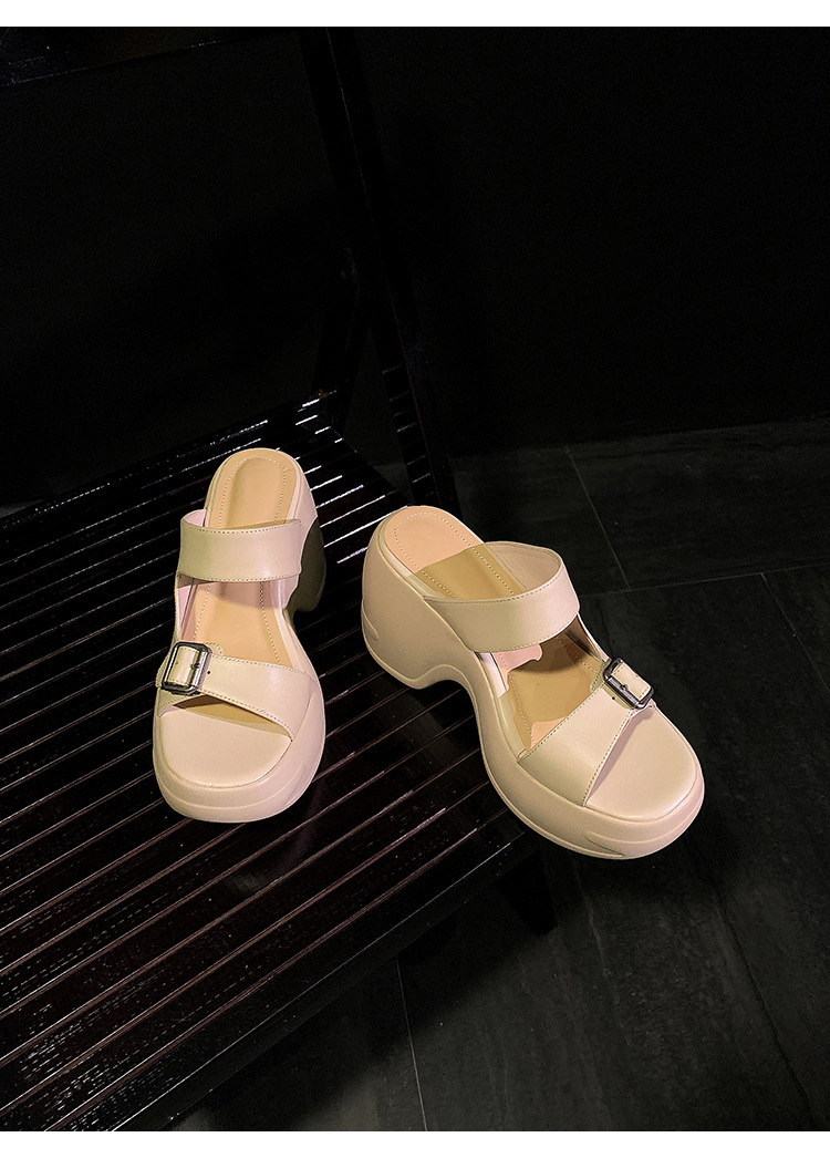 Dép sandal nữ xỏ ngón đế bệt, quai ngang hở mũi, đế dày tăng chiều cao, chống trượt, đi biển mùa hè — màu đen, màu trắng ngà, màu mơ chi tiết 21