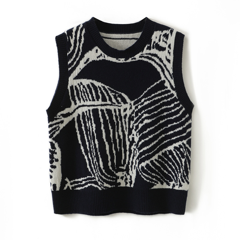 Otoño e Invierno nuevo retro Chaleco de punto jacquard chaleco desgaste exterior de las mujeres chaleco diseño corto sin mangas suéter superior image 7