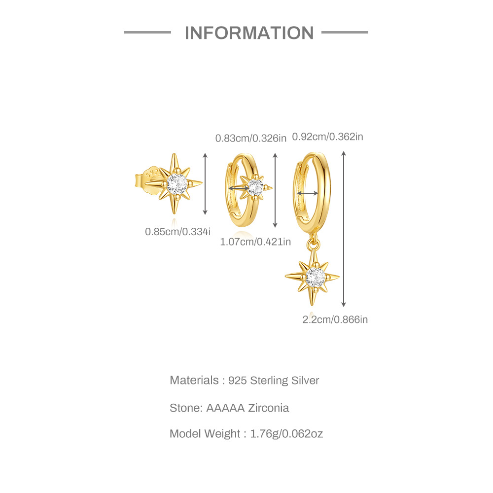 6g Weight 925 Sterling Silver Ear Needle Material Earrings Classification 3 Pieces Quantity Holiday, Travel, Daily Occasion 925 Sterling Silver Material Geometric Pattern Women's Gender Plating Design Simple Style Style 3 Pieces 925 Sterling Silver Geometric Earrings 3