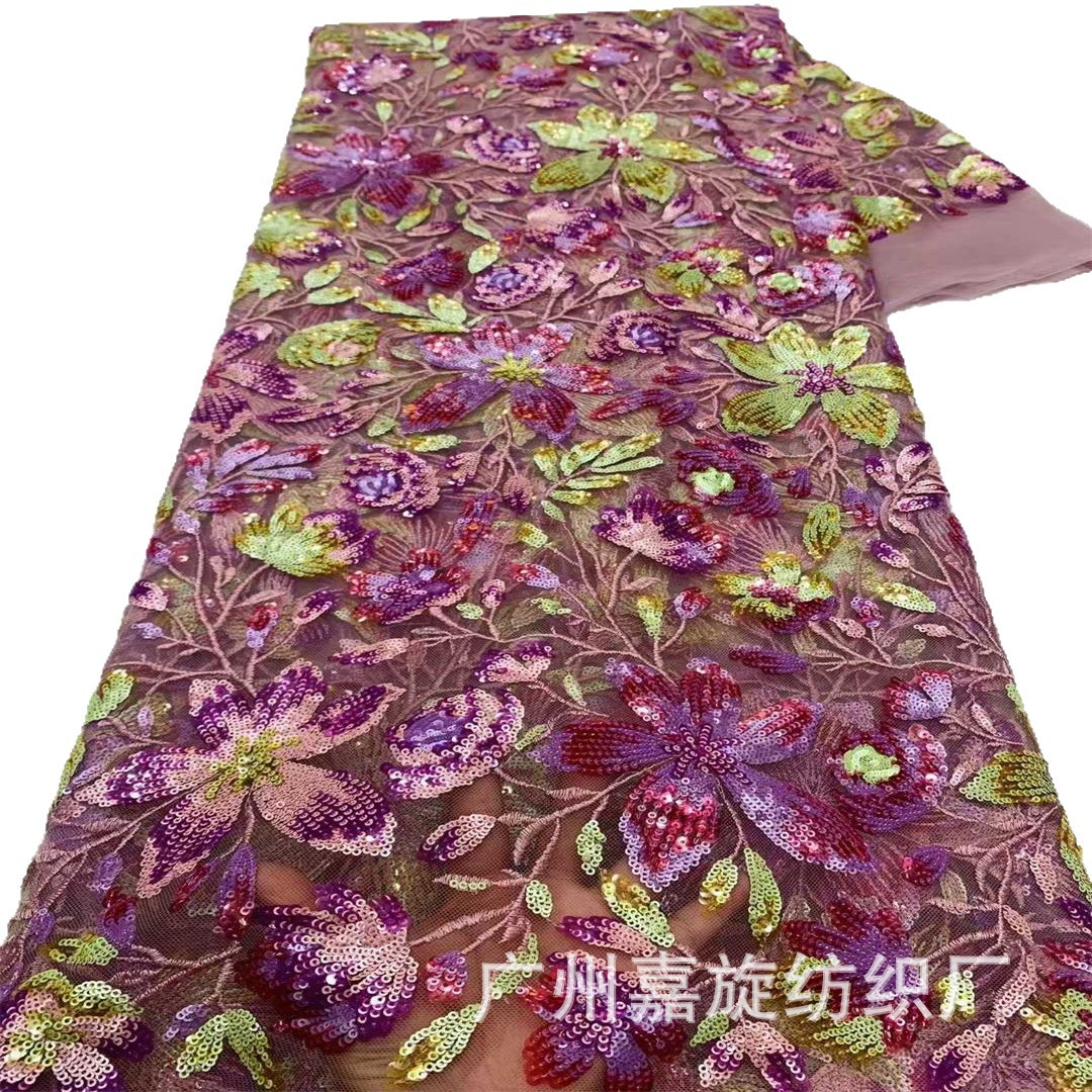 Multicolor fantasía sequinilla cuentas bordado tela estilo nacional cheongsam chaleco bordado plano vestido de boda vestido de noche encaje braza