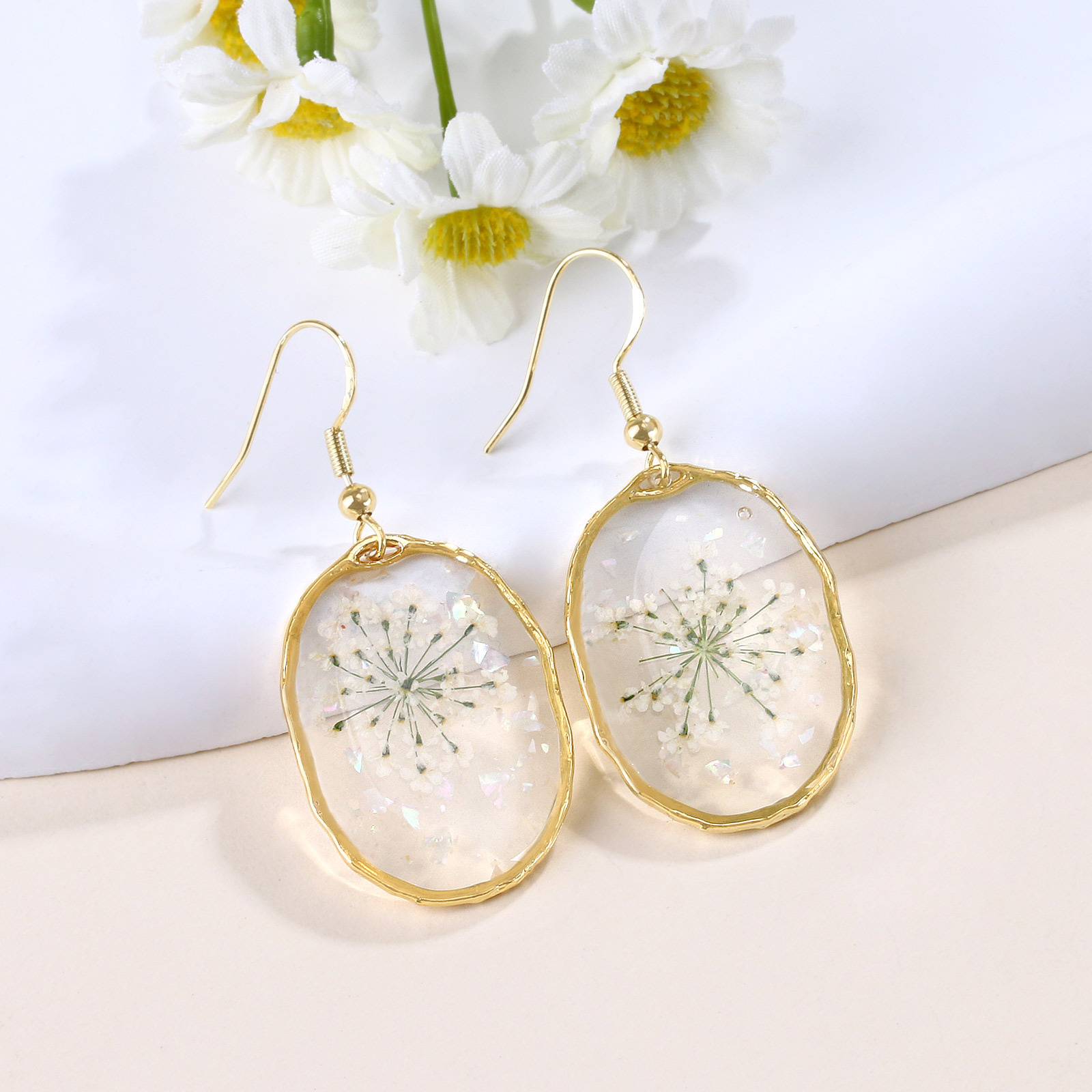 Alloy Material 1 Pair Simple Style Classic Style Flower Epoxy Alloy Drop Earrings