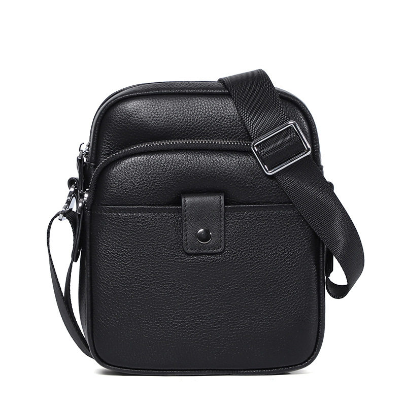Túi đeo chéo nam da bò thật dáng đứng 18×8×21 cm — Màu đen