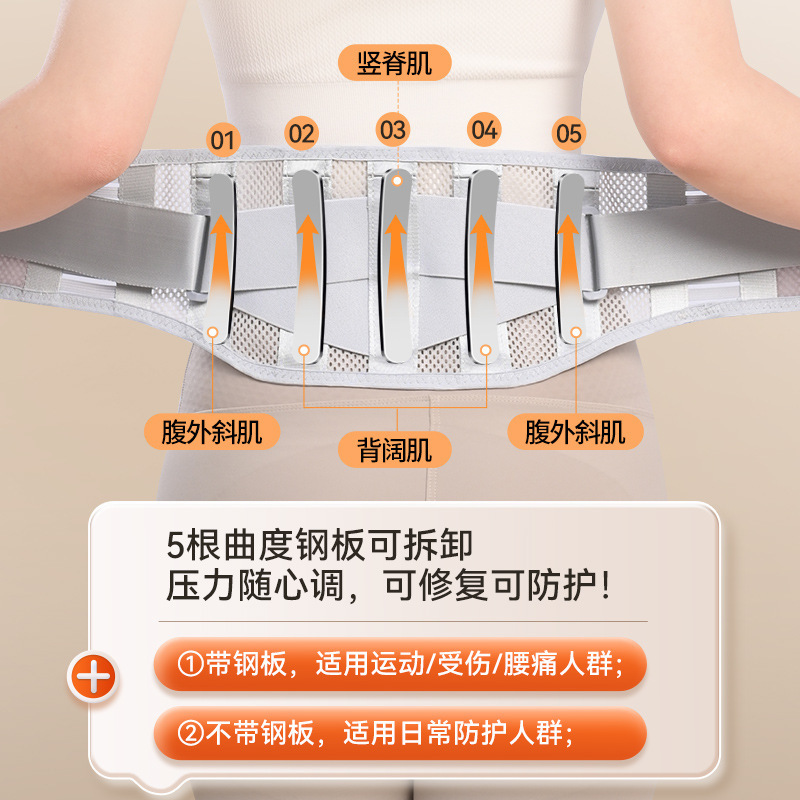 質博医療用腰椎固定ベルト、狭幅版、5本の鋼棒入り、取り外し可能で通気性あり|undefined