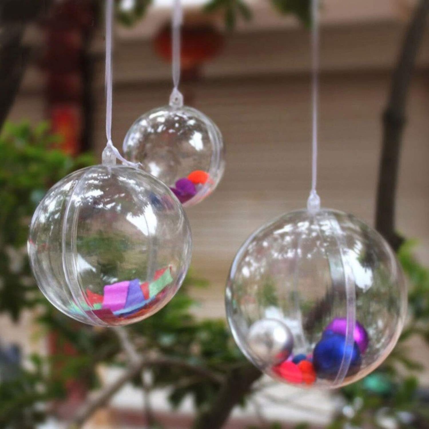 10 Pcs Christmas Transparent Ball Plastic Fillable Bauble Xmas Tree Hanging Ornaments Decoration for Home Wedding Party Gift Box