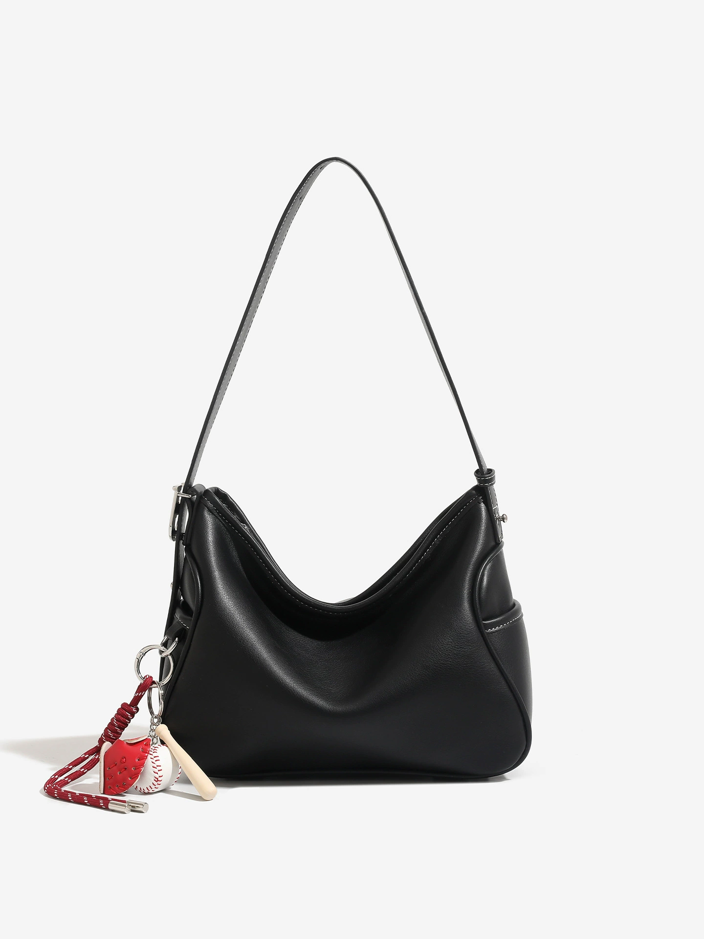 CAHSYH&LDNK Capacious Leather One-Shoulder Bag — 26x10x21 cm, 0.5 kg, White/Black/Fuchsia/Brown