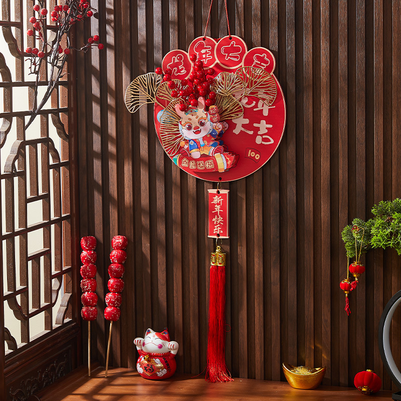 Chinese New Year Hanging Decorations – Dragon Zodiac & Lucky Red Fruit Ornaments With Traditional Knots For Indoor Festive Decor_voghion.com