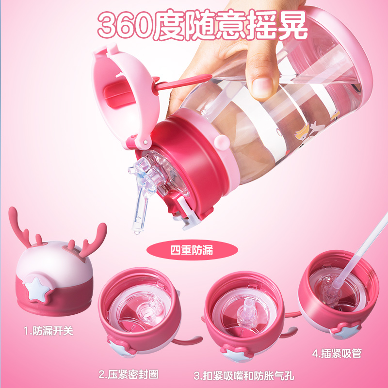 Taza de agua para niños Taza de paja portátil de verano Taza de plástico linda de verano Hervidor de agua para estudiantes de primaria Correa masculina Taza de agua Mujer