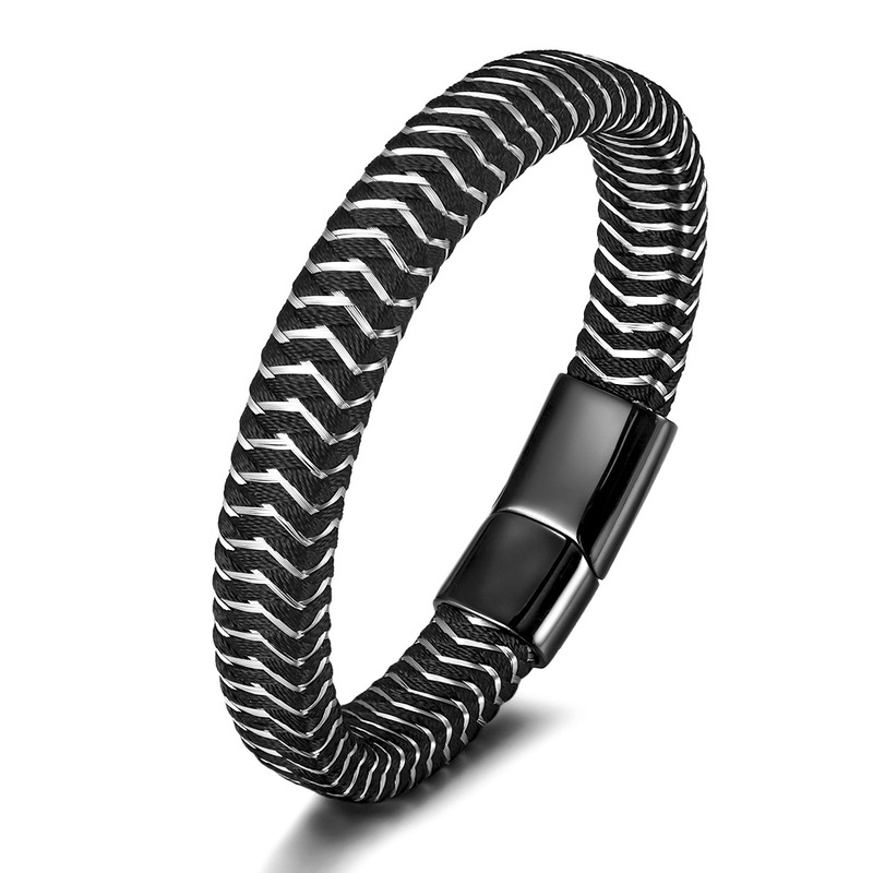Amazon foreign trade Europe and the United States stainless steel wire leather rope mixed woven bracelet men's charm titanium steel bracelet wholesale Amazon foreign trade Europe and the United States stainless steel wire leather rope mixed woven bracelet men's charm titanium steel bracelet wholesale