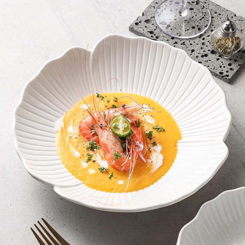 セラミック食器サラダボウル置き台純白深皿料理皿洋食皿ホテルレストランバイキング皿セット|undefined