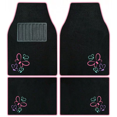 Dirt-resistant Dust-proof Easy-to-clean Car – Universal Foot Pad - butterfly-pink-edge-universal-car-floor-mat-set