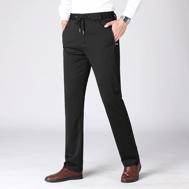 Весенние летние повседневные черные брюки мужские резиновые брюки среднего возраста для деловых повседневных брюк