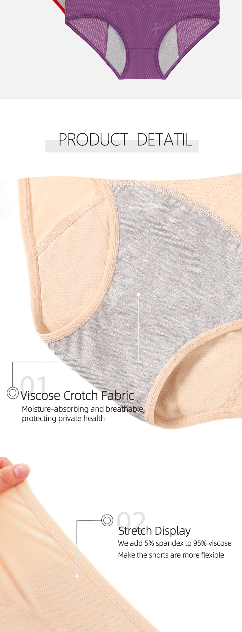 Solid Color Mid Waist Physiological Shorts Panties display picture 5