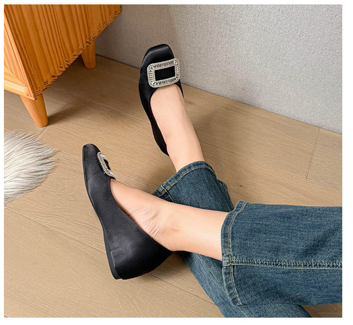 Giày bệt nữ mũi vuông khóa vuông cổ thấp chất liệu da lộn, phong cách công sở dễ phối đồ — Màu hồng, Màu nâu cà phê, màu đen chi tiết 29