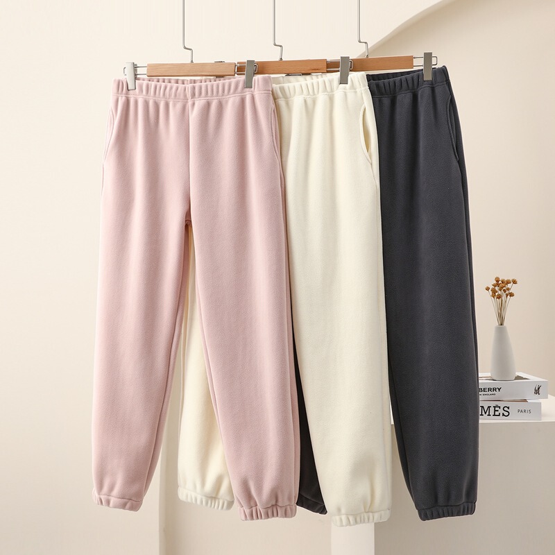 Thickened Austrian grain fleece toe sports pants women's autumn and winter loose warm closed pants high waist fleece-lined bloomers 2024