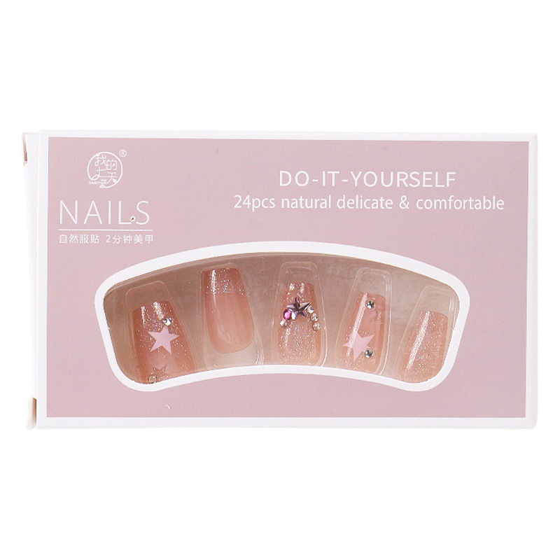 Desgaste hecho a mano de uñas Venta al por mayor corto de hielo estrella diamante cadena pegatina de uñas pieza de clavo producto terminado blanco brillo parche de uñas