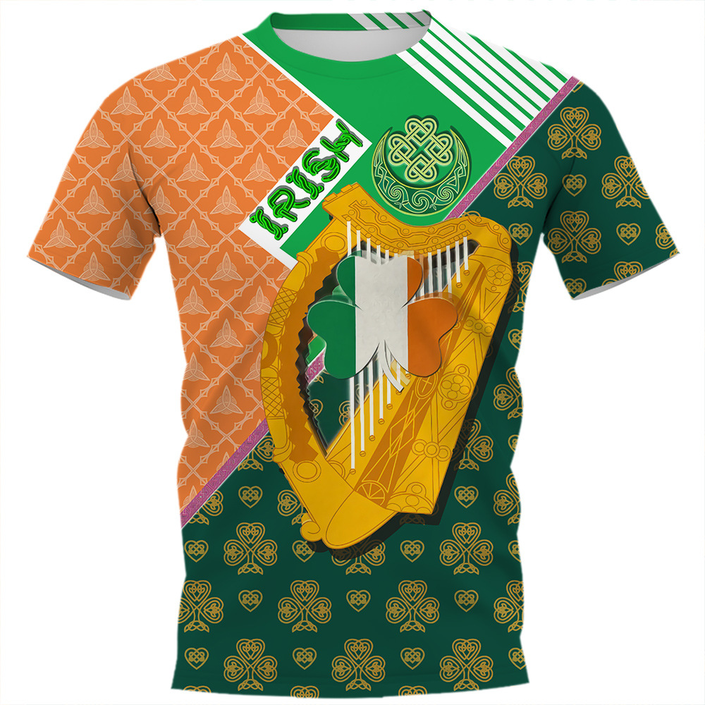 Camiseta vendedora caliente transfronteriza Día de San Patricio 3D Impresión digital camiseta adolescentes hombres cuello redondo manga corta top