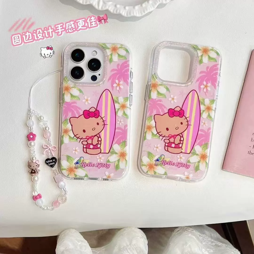 Чехол для телефона (Apple iPhone) совместим с серией iPhone 12–17, дизайн «surf kitty» с браслетом
