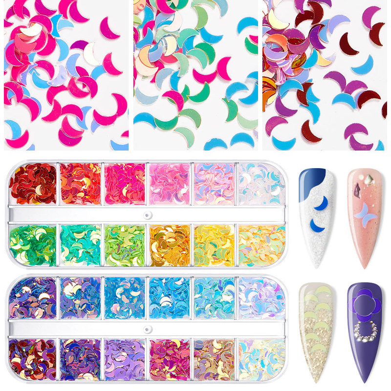 Cross-Border 5mm Golden Moon Crescent Manicure Sequins Crystal Mud diy Holographic Gradient Glitter Eye Makeup Patch Flash