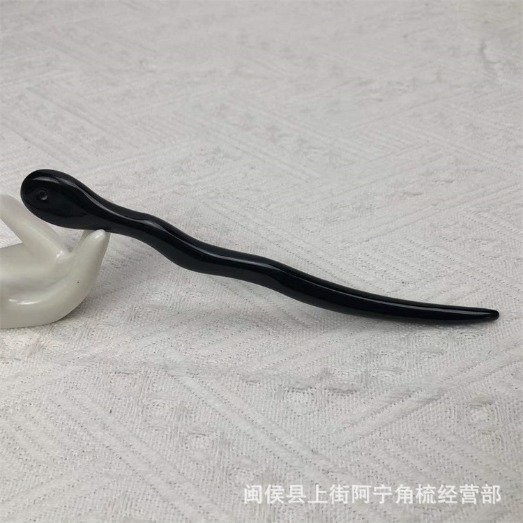 Hand Carved Ox Horn Hair Stick 18cm Bow Shape Chinese Style Hairpin for Updo Hairstyles Gift overview